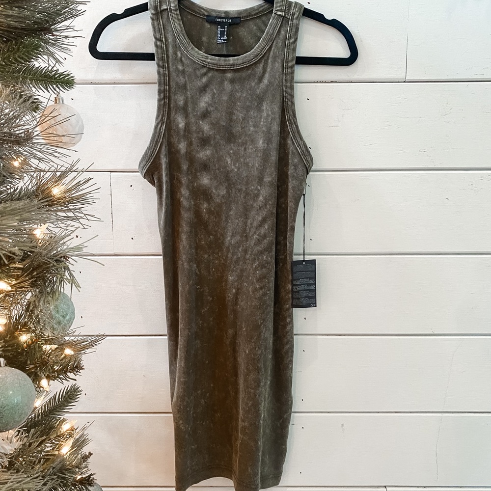 Olive green ribbed dress